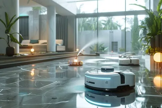 お掃除ロボットがオフィスを清掃している様子